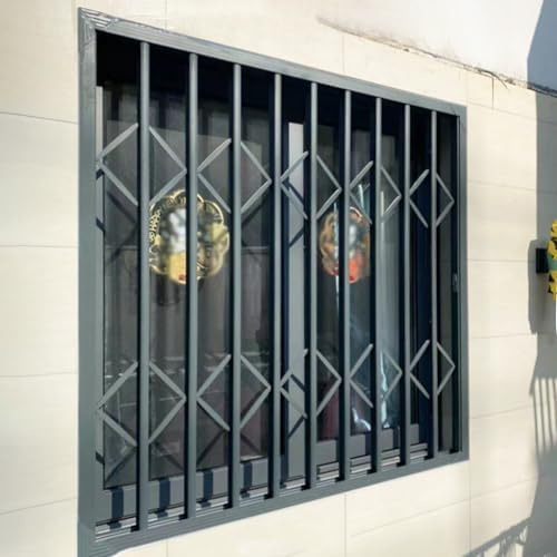 Adjustable Foldable Security Window Grilles - Durable Anti-Burglary Locks, Grey Window Guards for 50-210 cm, Easy Install for Enhanced Home Protection, W80xH200cm