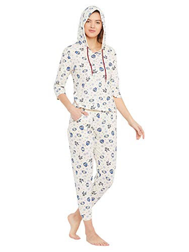 Image of Clovia Women's Cotton Christmas Print Hoodie & Joggers Set