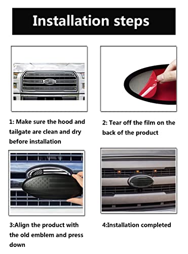 Image of Overlay Emblem 7 Inch American Flag Front Grille Rear Tailgate Badge, ABS Material Covers Emblem, Replacement for Ford F150 F250 F350 99 00 01 02 03 04(7 Inch, Black)