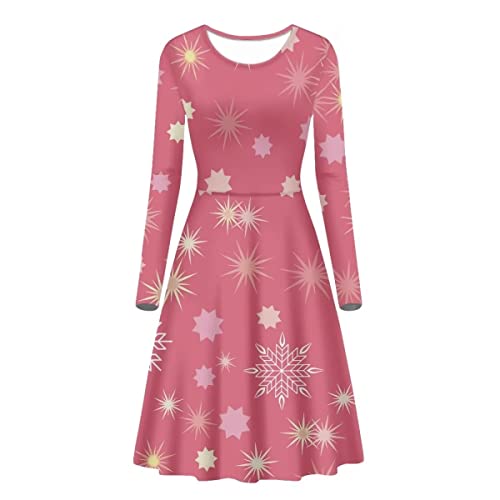 Robe à manches longues rose motif flocon de neige Cumagical taille S pour femme