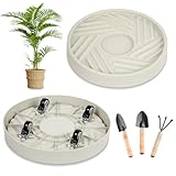 UoeRing Plant Caddy with Hidden Wheels 11 Inch Heavy Duty Rolling Plant Stand, Indoor Outdoor Plant Saucer Tray with $9.9 Garden Tools (Beige)