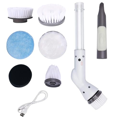 Electric Scrubber, Electric Cleaning Brush Cordless Electric Spin Scrubber, Stretchable and 6 Replacement Brush Heads USB Rechargeable Tile Floor Cleaning Tool