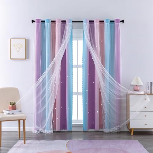 Image of XiDi Curtains for Bedroom Decor, Rainbow Pink Purple /42 /84