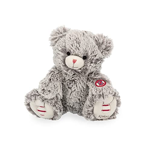 Janod Kaloo - Rouge Kaloo - Oso Maé Gris de Peluche Prestige 24 cm, Oso de Peluche Pequeño de Pelaje Sedoso, Dudú Suave para Bebé, Desde el Nacimiento, K223001