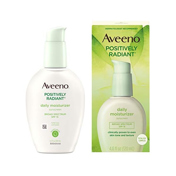 Aveeno-Positively-Radiant-Daily-Facial-Moisturizer-with-Broad-Spectrum-SPF-15-Sunscreen-Total-Soy-Complex-for-Even-Tone-Texture-Hypoallergenic-Oil-Free-Non-Comedogenic-4-fl-oz Aveeno Positively Radiant Daily Facial Moisturizer with Broad Spectrum SPF 15 Sunscreen & Total Soy Complex for Even Tone & Texture, Hypoallergenic, Oil-Free & Non-Comedogenic, 4 fl. oz