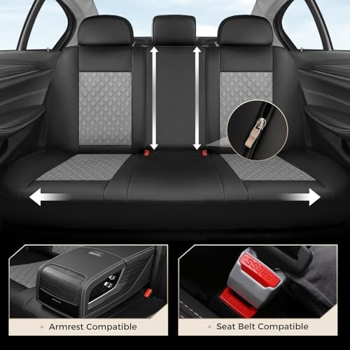 Image of Coverado Car Seat Covers 5 Seats, Leather Seat Covers Full Set, Carbon Fiber Textured Design, Durable Waterproof Seat Protectors, Black&Gray Seat Cover, Automotive Seat Covers Universal Fit Most Cars