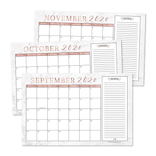 Rose Gold Marble 2020-2021 Large Monthly Desk or Wall Calendar Planner, Big Giant Planning Blotter Pad, 18 Month Academic Desktop, Hanging 2-Year Date Notepad Teacher, Family or Business Office 11x17\