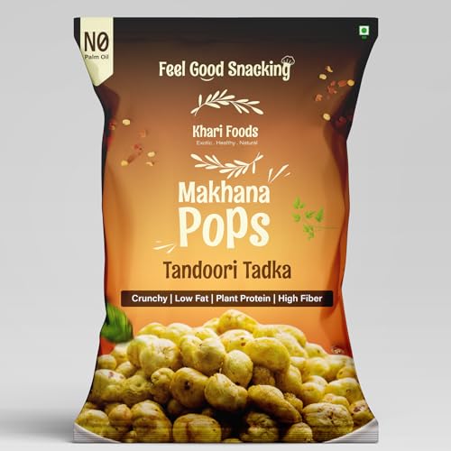 Image of Khari Foods Premium Flavoured Makhana 25g, Crunchy & Roasted Makhana Pops, Protein Source, Fibre Rich, No Palm Oil, Gluten Free (Tandoori Tadka Pack 4)