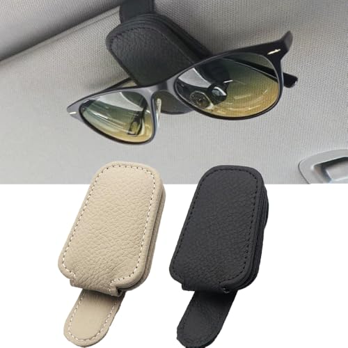 Lxtness Soporte para Gafas de Sol para Coche, Cuero Soporte para Gafas de Sol, Coche, Ticket Tarjetas, Clip Gafas, Soporte para Parasoles de Coche, Negro,Beige