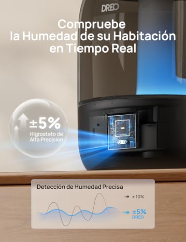 Miniatura 4 de Dreo Humidificador 3l Para Bebés 26db Silencioso Con Sensor De Humedad, Niebla Fría Ultrasónica, 30h Autonomía, Boquilla 360 , Luz Ambiental, Difusor De Aceites Esenciales, Negro