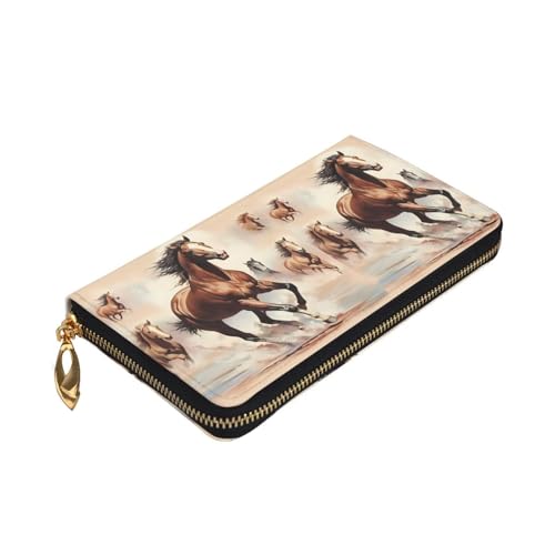 Prancing Brown Horse Women's Wallet Long Zip Around, Premium Vegan Leather Wallet with 12 Card Holders, Large Capacity,Gift Ready Packaging3