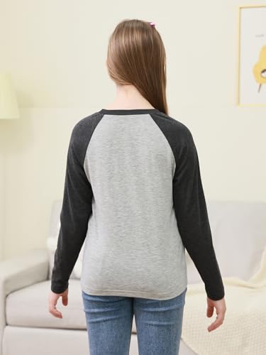 GORLYA 2 Pack Girls Contrast Raglan Sleeve T-Shirt Casual Simple Basic Tee Tops with Pocket for 8-16Y2