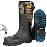 Rubber Work Boots, Puncture-Proof with Steel Toe & Shank, Lightweight Waterproof Anti Slip EVA Outsole Men’s Hunting Boots, Neoprene for Construction, Manufacturing or Farming (Next Camo G2, Size 10)