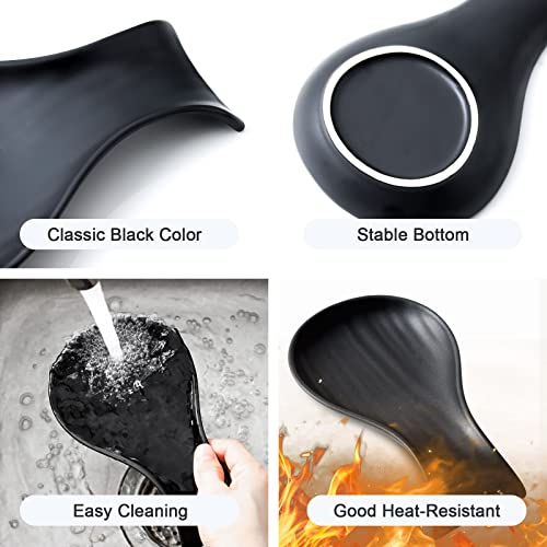 Image of Hasense Spoon Rest for Stove Top, Large Ceramic Spoon Holder for Kitchen Counter, Cooking Utensil Rest for Spatula Ladle and Tong, Kitchen Spoon Rest for Home and Coffee Bar Accessories, Matte Black