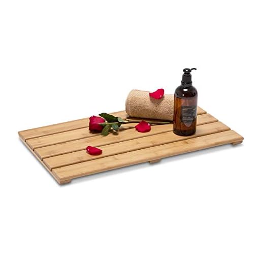GOBAM Bamboo Shower Mat Bath Mat for Bathtub Spa Relaxation, Non-Slip Bathroom Floor Mat for Indoor or Outdoor, 22.8 x 13inches