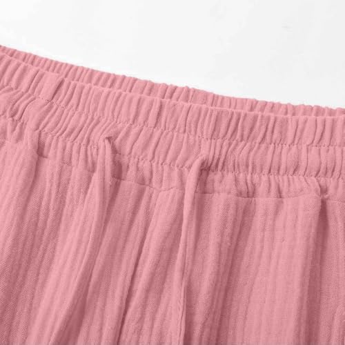 Girls Drawstring Wide Leg Cropped Pants Casual Baggy Trousers Textured Comfortable Pants Cotton Linen Sweatpants3