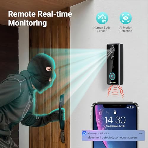 Image of trenzu Smart WiFi Video Door Bell Camera | 1080p Live View, Night Vision, 2-Way Audio, Motion Alerts | Wireless Video Door Camera System for Home | Chime, 25 Days Battery, App Control, Easy Install