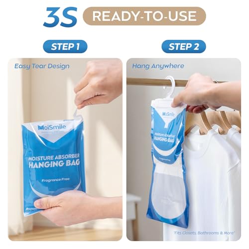 Image of Moisture Absorbers 20 Pack Fragrance Free, Hanging Closet Dehumidifier Bags, Humidity Absorber, Compact Eliminates Odors for Car, Bathroom, Bedroom, Basement, 9.8OZ