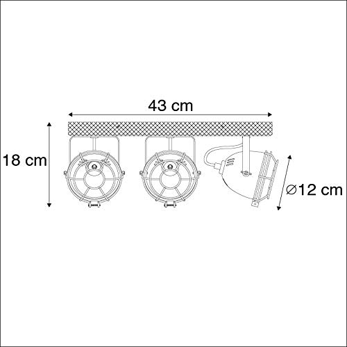 Qazqa Verstellbarer Deckenstrahler, Deckenspot - Gina - Rostbraun, Landhausstil, max. 25W, Geeignet für LED, 43cm, 3-flammig, Ideal als Flur, Küche lampe, Schlafzimmerlampe und Wohnzimmerlampe