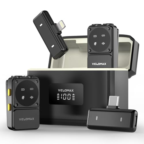 Image of VELOMAX Wireless Microphone with Noise Reduction, Wireless Microphone 30-Meter Transmission Range,Ideal mic for YouTube Video Recording (Type Mic)