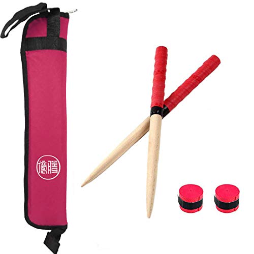 億騰 太鼓の達人対応 マイバチ&収納ケースセット アーケードで大活躍 木製 先尖型 ロール用 予備グリップテープ2個付き 5色選べる (レッド)