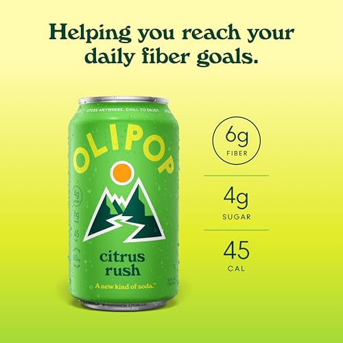 Image of OLIPOP Prebiotic Soda Pop, Citrus Rush, Pantry Pack Packed with Prebiotics, Fiber, and Botanicals, Gluten Free, GMO Free, 12oz (12-Cans) (Packaging May Vary)