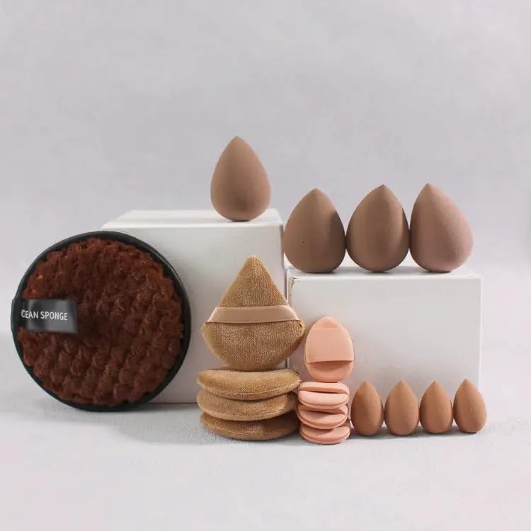 Molly Minx 17pcs Makeup Sponge & Triangle Puff Set | Soft Latex-Free Makeup Sponges with Reusable Makeup Remover pads | All-in-One Cosmetic Tool Kit for Seamless Blending | For Daily Use Makeup Tools – Multicoloured