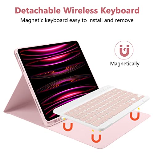 Image of Keyboard Case for iPad Air 13 inch Case Keyboard for iPad Pro 12.9 inch Case with Keyboard Compatible with iPad Pro 6th /5th /4th /3rd Generation 2022-2018 /Air (M2) with Auto Sleep /Wake Function Pink