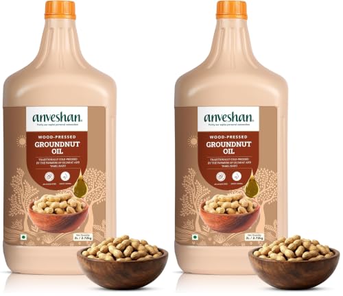 Image of Anveshan Wood Cold Pressed Groundnut Peanuts Oil 3 Litre | HDPE Can | Kolhu /Kacchi Ghani /Chekku /Ganuga | Peanut Oil | Natural | Chemical-Free | Cold Pressed Groundnut Oil for Cooking (Pack of 2)