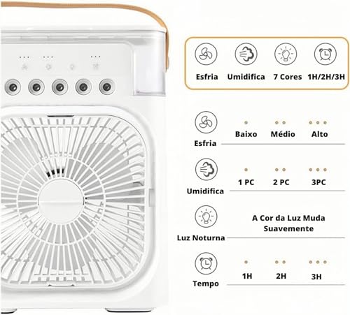 Ventilador Portátil de Mesa Mini Ar Condicionado Umidificador Climatizador com Tanque de água De 600
