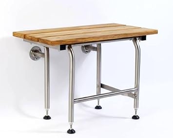 Teak Shower Bench with Legs | Folding Shower Chair for Elderly and Disabled, ADA Folding Shower Seat Wall Mounted Holds Upto 400lbs | 304 Stainless Steel Teak Shower Stool | 26" x16