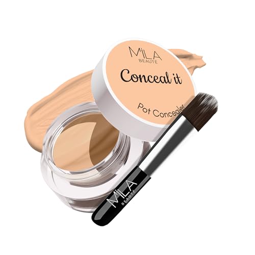 Mila Beauté Conceal It Pot Concealerwith Brush | Enriched With SPF 15 and Vitamin E | Light Weight Concealer | Long Lasting Coverage | Natural Matte Finish | Covers All Skin Concerns | Easily Blendable Concealer For Face Makeup (Medium Beige)