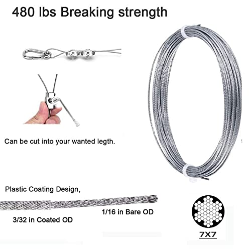 Kit de 50 Piezas de Cuerda de Alambre para Ropa de Acero Inoxidable de 15 m con Tensor de Cuatro Esquinas de Tornillo de 5 mm miniatura 3