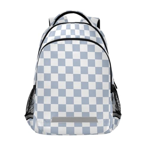 Light Blue White Checkerboard Backpack for Boys Girls Kids Elementary Bookbag School Bag Students Daypack Travel Rucksack