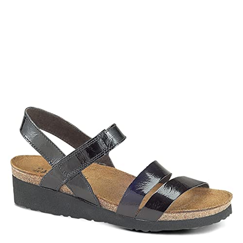 NAOT Kayla Women's Sandals – 3-Strap Support with Backstrap, Cork-Latex Footbed, Arch Support – Comfortable for All-Day Walking Black Patent Leather 12-12.5 N-M US