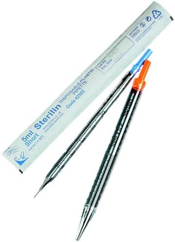 Sterilin 502754-11 Polystyrene Straight 5mL Disposable Sterile Shortie Serological Pipette, Individually Wrapped (Case of 200)