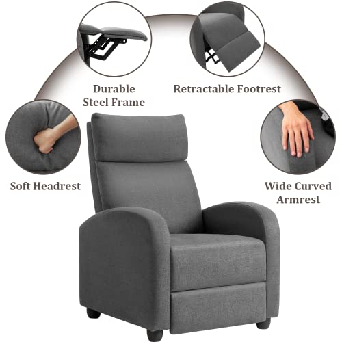 Victone Recliner Chair Massage Recliner Sofa Adjustable Single Fabric Recliner With Thicker Seat Cushion Modern Home Theater Seating For Living Room (Gray) #TOP4