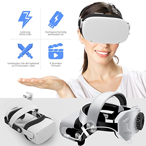 Oculus Quest2 VR Brille, 5200mAh Mobiles Power-Anpassungs Headset VR,Schnelles Aufladen Und Verstellbares Kopfband für Filme und Spiele vr Glasses (Schwarz) - Image 3