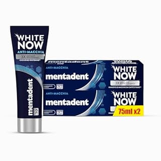 Mentadent Dentifricio White Now Anti-macchia, Dentifricio Sbiancante con White-Correct e White-Infinity Technology, 2x75ml