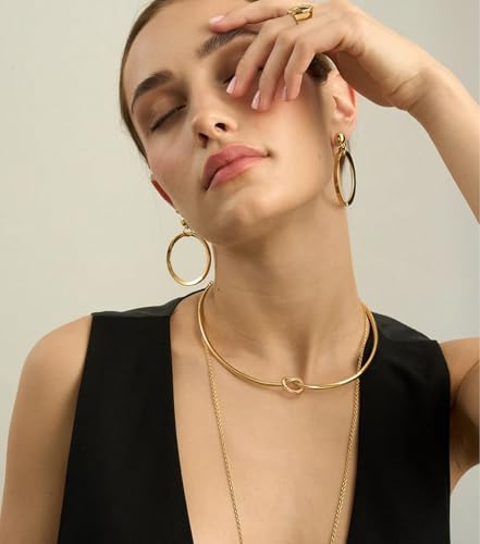 Aobei Pearl 18K Gold Cuff Choker Necklace for Women Chunky Wire Chain Collar Jewelry2