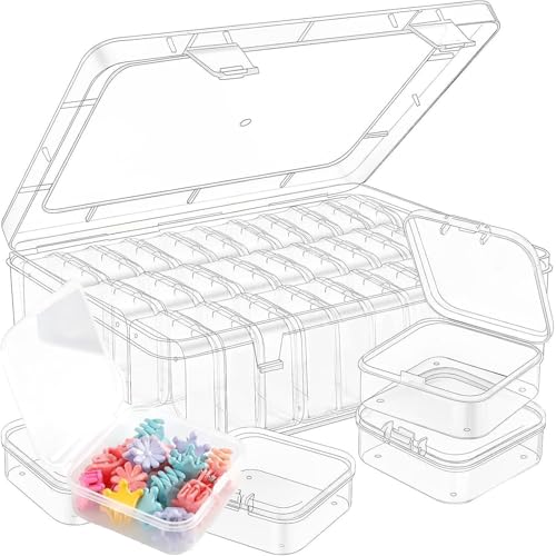 1 Pcs Bead Organizer Box,30 Pcs Clear Small Plastic Containers with Hinged Lids,Bead Storage Containers for Bracelet Making, DIY Jewelry Craft, Earring,Hardware and Nail