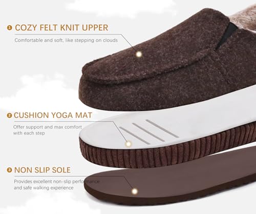 Image of ONCAI Mens Clog Slippers with Arch Support Stripe Faux Fur Cotton-Blend High-Density Memory Foam Warm House Slippers Slip-on Indoor Outdoor Rubber Sole Size 7-16