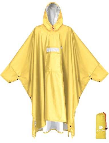 ANYOO Leichter Wasserdichter Regenponcho Regenjacken mit Ärmeln Belüftet Mehrzweck Regenmantel Unisex mit Kapuze Ideal für im Freien Camping Wandern Angeln, Dunkelgelb, Einheitsgröße