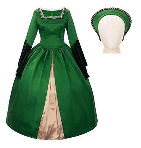 Mambabacosp Women's Vintage Renaissance Tudor Peroid Anne Boleyn Costume Outfit Anne Boleyn Cosplay Dress (Green, 3XL)