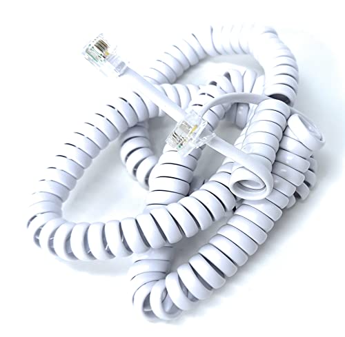 DRUT 4m Coiled RJ10 RJ9 RJ22 4P4C 4 PIN Telephone Handset Curly Lead Cable 13ft White, 4 meters - Image 2
