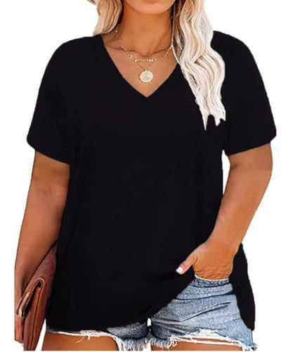 Image of RITERA Women Plus Size Tops Tie Dye V Neck Shirt Floral Camo Summer Short Sleeve Tunic Oversized Ladies Blouse XL-5XL