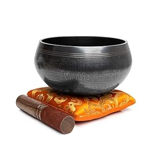 Tibetan Singing Bowl Set – Easy To Play Authentic Handcrafted For Meditation Sound Chakra Yoga Healing 4 Inches By Himalayan Bazaar (Black & Orange)