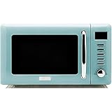 Haden 0.7 Cubic Foot Compact Countertop Microwave Oven, 700 Watt Small Microwave with 5 Power Levels & Express Functions, Turquoise & Chrome