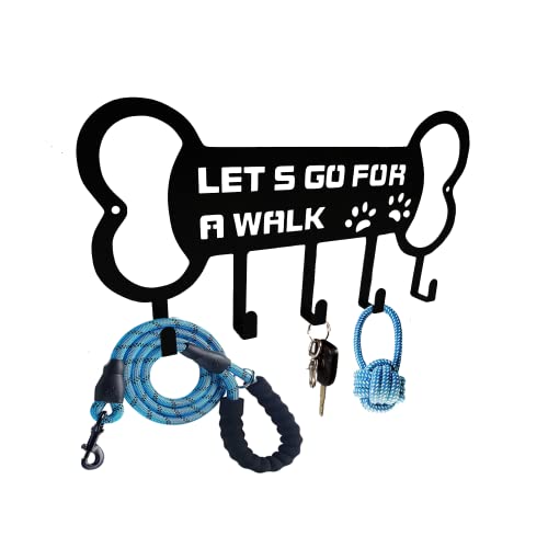 BiaGift Wall Mounted Dog Leash Holder and Key Organizer - 'Lets Go for A Walk' with Farmhouse Style