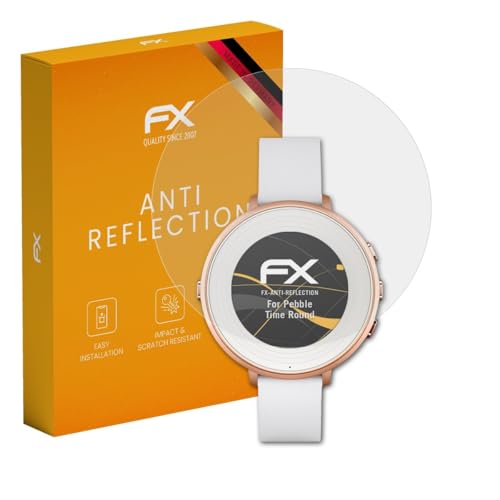 atFoliX Panzerfolie kompatibel mit Pebble Time Ro& Schutzfolie, entspiegelnde & stoßdämpfende FX Folie (3X)